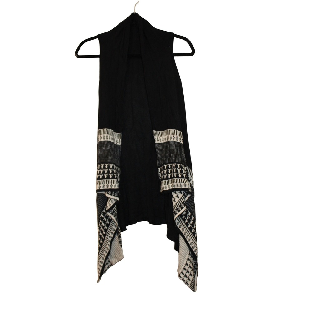 Unbranded Tribal Geometric Open Front Draped Vest Women S/M Black White - Picture 2 of 3